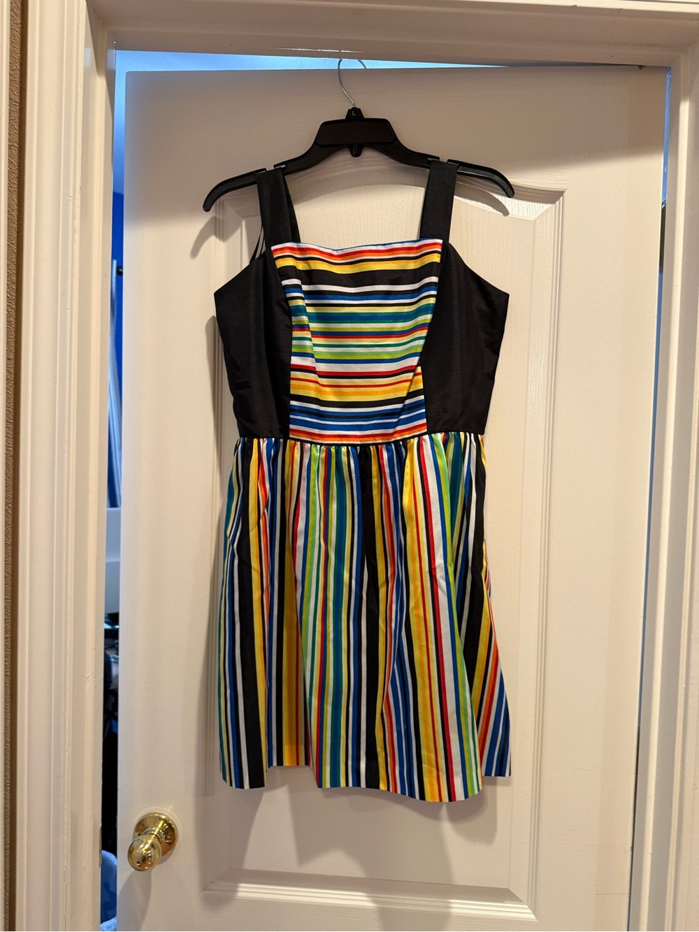 Girls' Black Panel Multicolor Stripe Day Dress